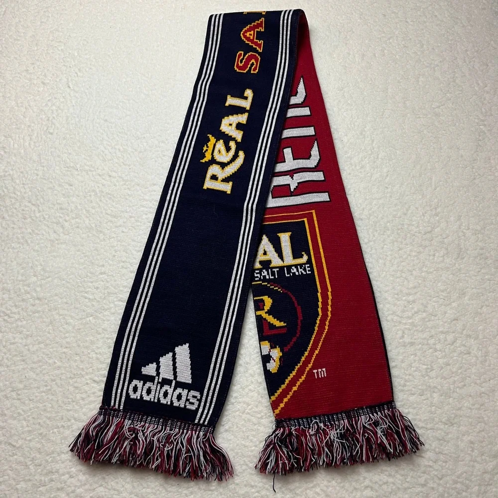 Adidas Real Salt Lake MLS Soccer‎ Scarf Red Navy Blue Gold Knit Fringe 64in